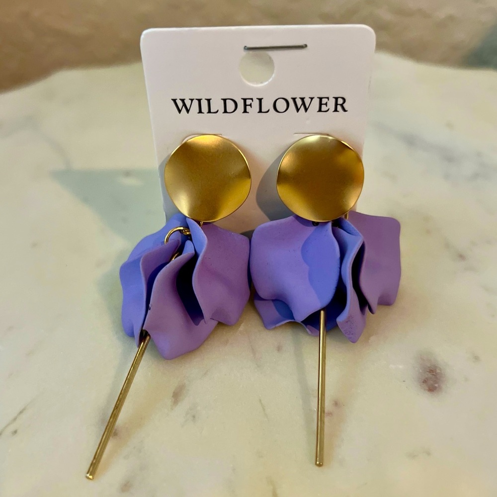 Wildflower Purple Gold Floral Dangle Earrings